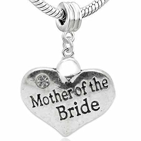 Wedding Charms Heart W/Crystal Dangle Charm Bead For Snake Chain Bracelet (Mother of the Bride) - Sexy Sparkles Fashion Jewelry - 1