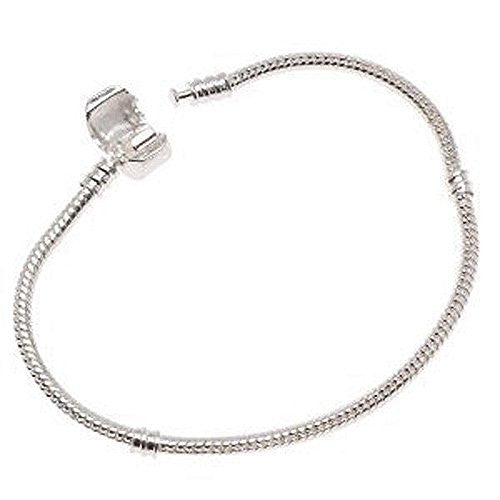 Silver Tone Snake Chain Classic Bead Barrel Clasp Bracelet for Beads Charms.6.5
