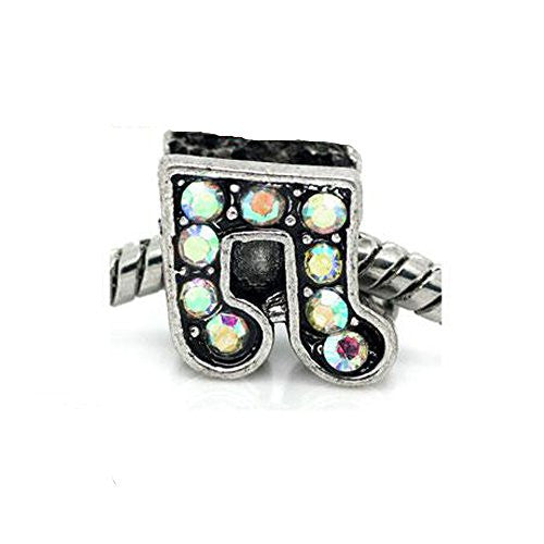 Music Note with Clear Crystals Bead Compatible for Most European Snake Chain Bracelet for Snake Chain Bracelet