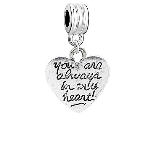 One (1) Heart Dangling Charm You Are Always in My Heart for Snake Chain Charm Bracelet - Sexy Sparkles Fashion Jewelry