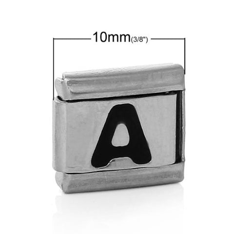 Italian Charm Bracelet Link Square Silver Tone Alphabet Letter (A) - Sexy Sparkles Fashion Jewelry - 2
