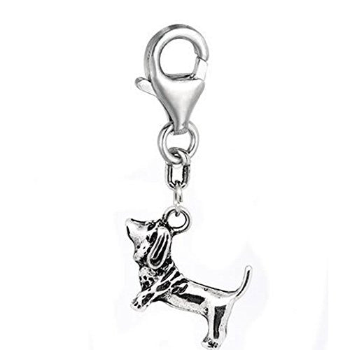 Clip on Hound Dog Charm Pendant for European Jewelry w/ Lobster Clasp