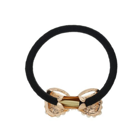 Nylon Cirlce Ring Hair Band Ponytail Holder Black Acrylic Imitation Pearl Choose Your Style From Menu (Bowknot C) - Sexy Sparkles Fashion Jewelry - 2