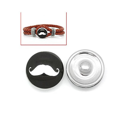 Mustache Design Glass Chunk Charm Button Fits Chunk Bracelet 18mm for Noosa Style Chunk Leather Bracelet - Sexy Sparkles Fashion Jewelry - 1