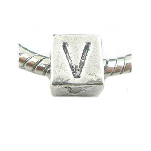 One Alphabet Block Beads Letter V for European Snake Chain Charm Braclets