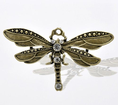 Rhinestone Dragonfly Charm Pendant for Necklace