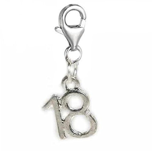 Clip on Number 18 Dangle Charm Pendant for European Clip on Charm Jewelry w/ Lobster Clasp - Sexy Sparkles Fashion Jewelry