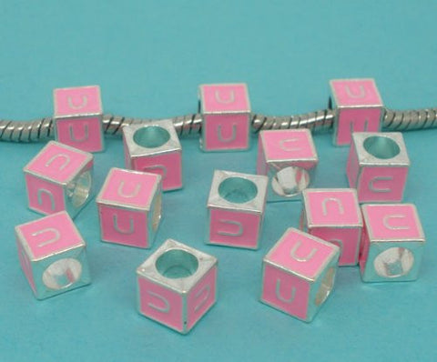 "U" Letter Square Charm Beads Pink Enamel European Bead Compatible for Most European Snake Chain Charm Bracelets - Sexy Sparkles Fashion Jewelry - 2