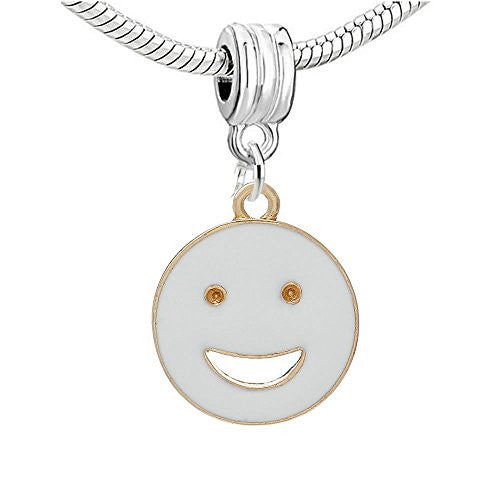 Round Smiling Face Enamel White Gold Tone Charm - Sexy Sparkles Fashion Jewelry