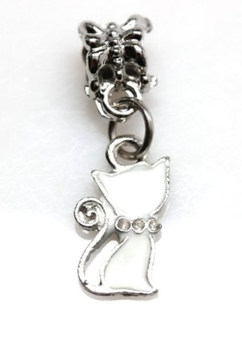 White Cat Dangle European Bead Compatible for Most European Snake Chain Charm Bracelet - Sexy Sparkles Fashion Jewelry - 1