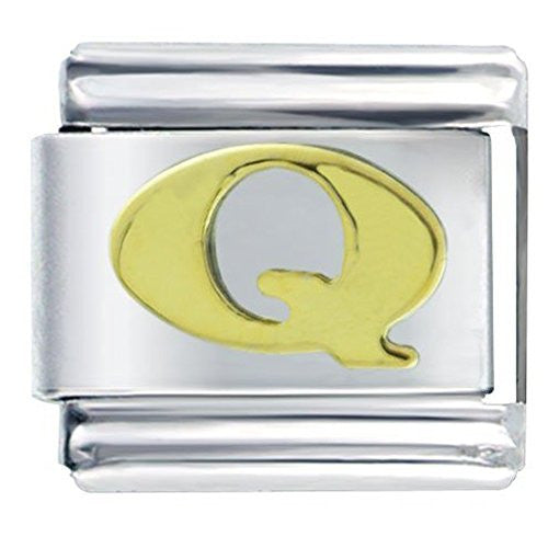 Gold plated base Letter Q Italian Charm Bracelet Link