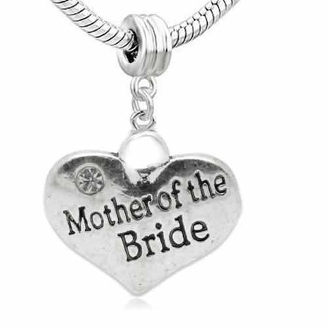 Wedding Charms Heart W/Crystal Dangle Charm Bead For Snake Chain Bracelet (Mother of the Bride) - Sexy Sparkles Fashion Jewelry - 2