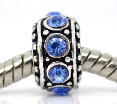 (5) September Birthstone s Sapphire Rhinestone Spacer Beads For Snake Chain Charm Bracelet - Sexy Sparkles Fashion Jewelry - 2