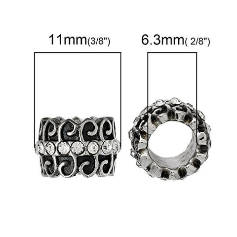 Silver Tone Cylinder with Created Crystals Charm European Bead Compatible for Most European Snake Chain Bracelet - Sexy Sparkles Fashion Jewelry - 3