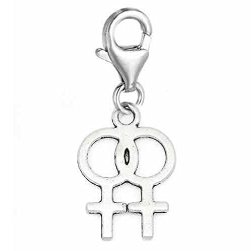 Clip on Female Gender Symbol Dangle Pendant for European Clip on Charm Jewelry with Lobster Clasp