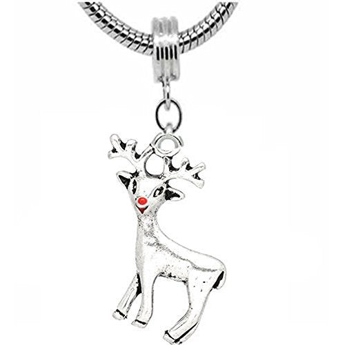 Christmas Reindeer with Red Nose Charm Dangle Charm European Bead Compatible for Most European Snake Chain Bracelet - Sexy Sparkles Fashion Jewelry