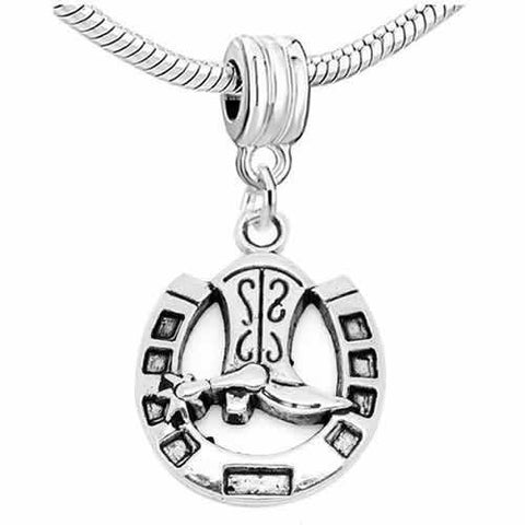 Horse Shoe with Cowboy Boot Dangle European Bead Compatible for Most European Snake Chain Charm Bracelet - Sexy Sparkles Fashion Jewelry - 2