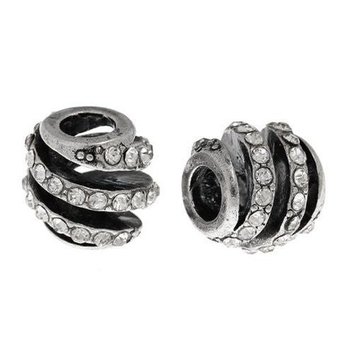 Spiral Design W/crystals Charm Spacer Bead For Snake Chain Bracelet (Clear) - Sexy Sparkles Fashion Jewelry - 1