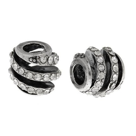 Spiral Design W/crystals Charm Spacer Bead For Snake Chain Bracelet (Clear) - Sexy Sparkles Fashion Jewelry - 1
