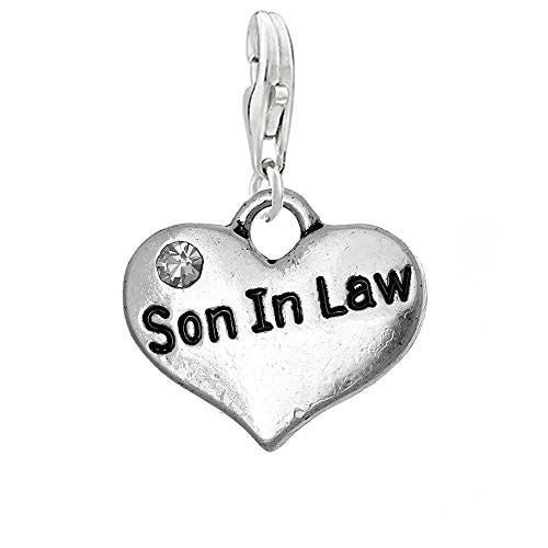 Son in Law Heart Clip on Pendant Charm for Bracelet or Necklace