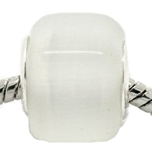 White Cats Eye Glass Cube European Bead Compatible for Most European Snake Chain Bracelet