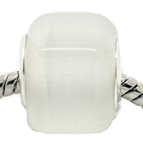 White Cats Eye Glass Cube European Bead Compatible for Most European Snake Chain Bracelet - Sexy Sparkles Fashion Jewelry - 1