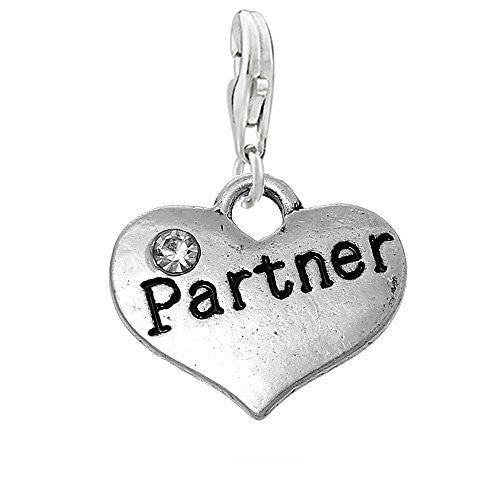 Partner Heart Love Clip on Pendant Charm for Bracelet or Necklace - Sexy Sparkles Fashion Jewelry
