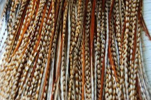5-7 Feather Hair Extensions Grizzly/ginger with Browns & Beige Feathers for Hair Extension (5 Feathers Bonded Together) - Sexy Sparkles Fashion Jewelry