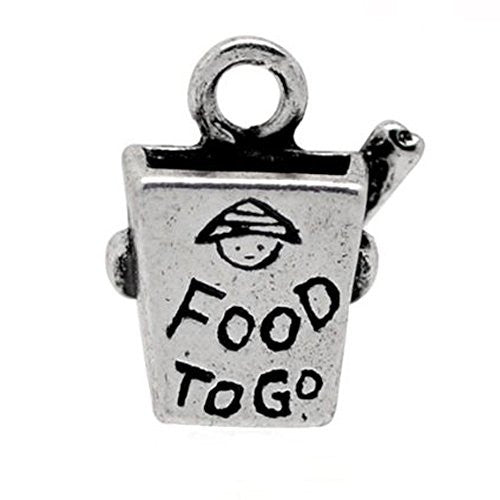 Food to Go Chinese Take Out Silver  Charm Pendant - Sexy Sparkles Fashion Jewelry - 1