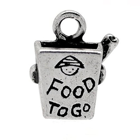 Food to Go Chinese Take Out Silver  Charm Pendant - Sexy Sparkles Fashion Jewelry - 1