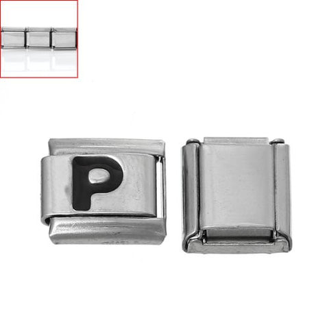 Italian Charm Bracelet Link Square Silver Tone Alphabet Letter (P) - Sexy Sparkles Fashion Jewelry - 3