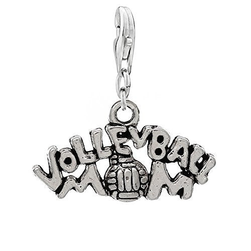 Volleyball Mom Clip On For Bracelet Charm Pendant for European Charm Jewelry w/ Lobster Clasp