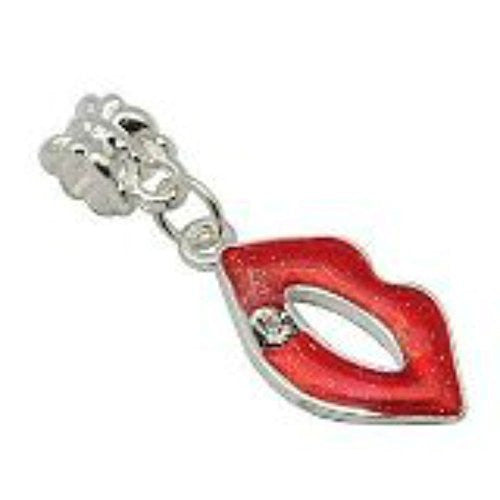 Dangle Lips Charm with  Crystal For Snake Chain Charm Bracelet