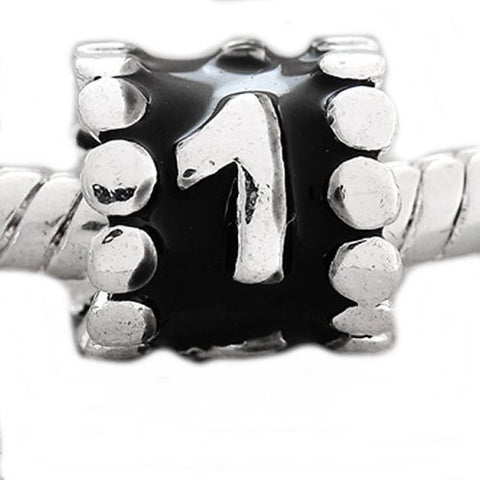 Black Enamel Number Charm Bead  "1" European Bead Compatible for Most European Snake Chain Charm Bracelets - Sexy Sparkles Fashion Jewelry - 3
