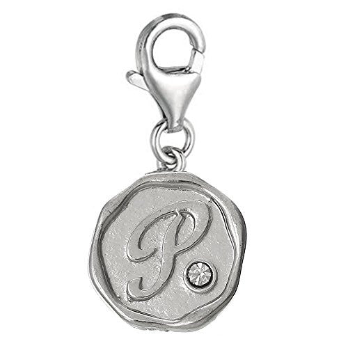 Alphabet P Letter Charm Pendant for European Clip on Charm Jewelry w/ Lobster Clasp