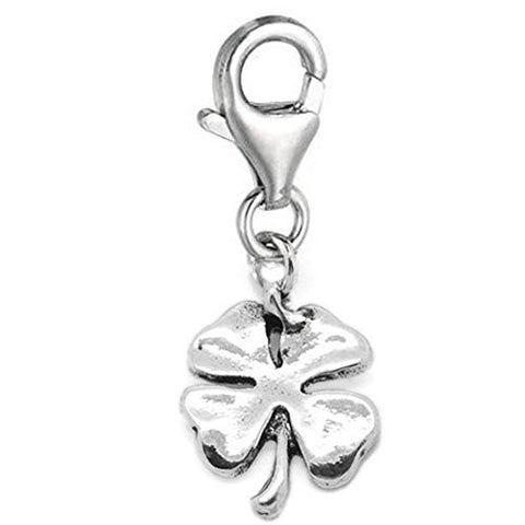 Clip on Four Leaf Clover Charm Dangle Pendant for European Clip on Charm Jewelry w/ Lobster Clasp - Sexy Sparkles Fashion Jewelry - 1