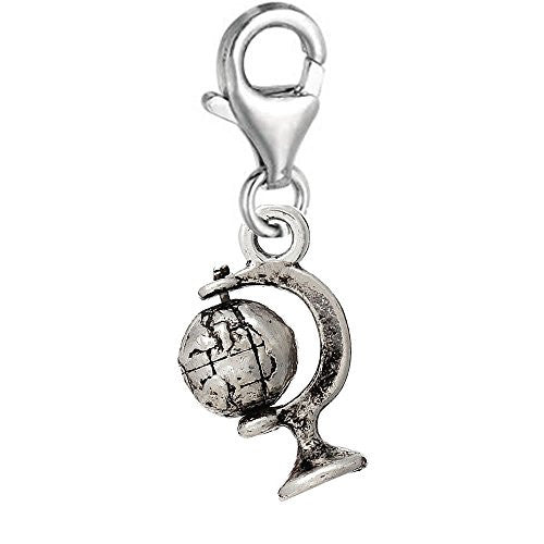 Earth Globe Clip On Pendant for European Charm Jewelry w/ Lobster Clasp