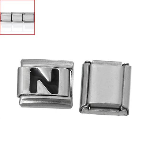 Italian Charm Bracelet Link Square Silver Tone Alphabet Letter (N) - Sexy Sparkles Fashion Jewelry - 3