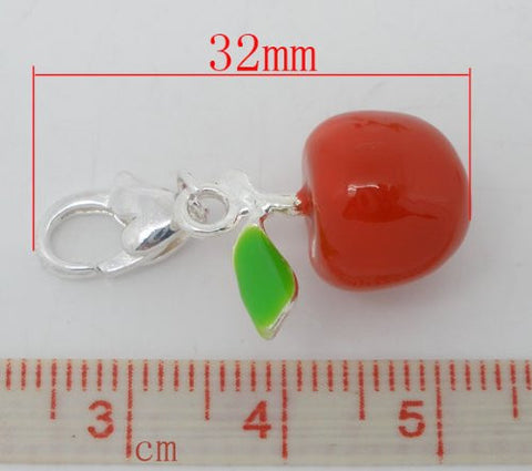 Clip on Red Apple Charm for European Jewelry w/ Lobster Clasp - Sexy Sparkles Fashion Jewelry - 3