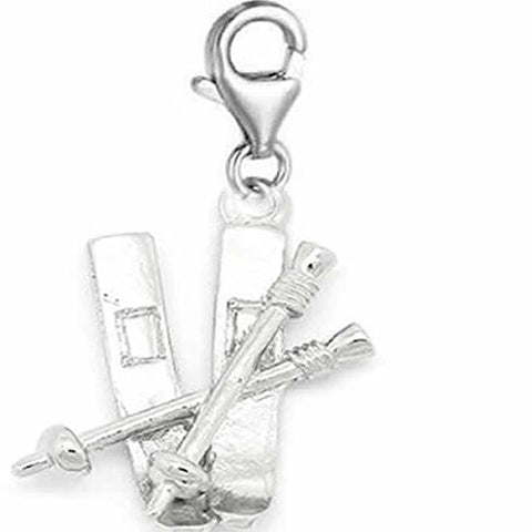 Snow Skis and Poles Clip On Pendant for European Charm Jewelry w/ Lobster Clasp - Sexy Sparkles Fashion Jewelry - 1