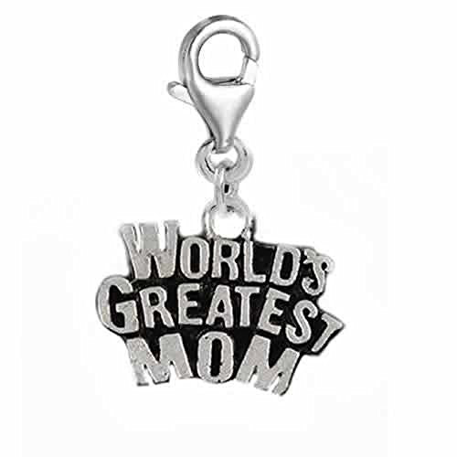 Clip-on Worlds Greatest Mom Charm Pendant for European Clip on Charm Jewelry w/ Lobster Clasp