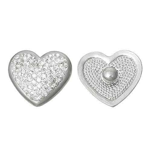 Chunk Snap Jewelry Button Heart Silver Tone Fit Chunk Bracelet Clear Rhinestone