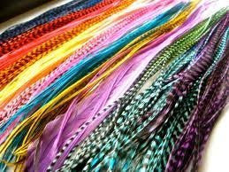 Feather Hair Extension 20 Individual Vivid Grizzly and Solid  Block Mix 7-11 in Length Plus 10 Silicone Crimp Beads
