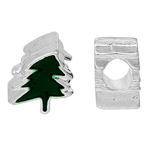 Christmas Tree w/Green Enamel Charm Bead for European Snake Chain Charm Bracelet - Sexy Sparkles Fashion Jewelry - 3