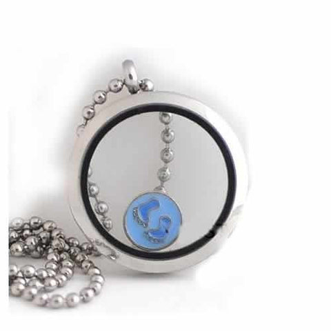Round Locket Crystal Necklace Base and Floating Family Charms (Baby Feet) - Sexy Sparkles Fashion Jewelry - 2