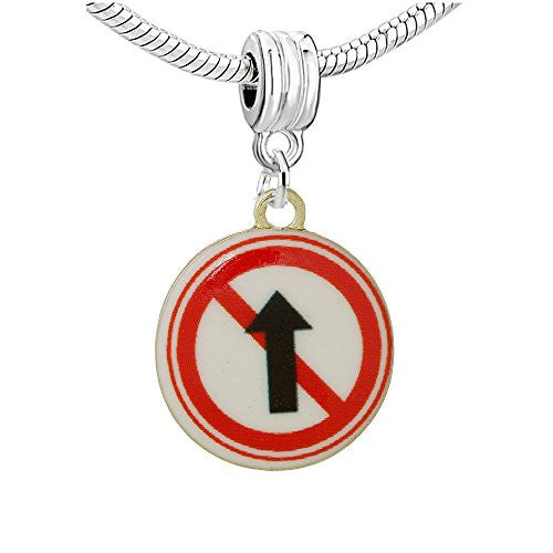 Traffic Sign No Entry Straight Ahead Dangle Charm European Bead Compatible for Most European Snake Chain Bracelet - Sexy Sparkles Fashion Jewelry