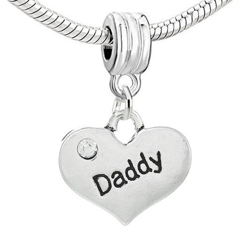 2 Sided Heart w/Crystal Stones For Snake Chain  "Daddy"