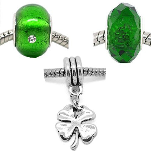 Set of Three (3) St Patrick's Charm Beads for Snake Chain Charm Bracelet