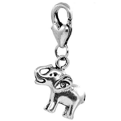 Clip on Elephant Charm Pendant for European Jewelry w/ Lobster Clasp
