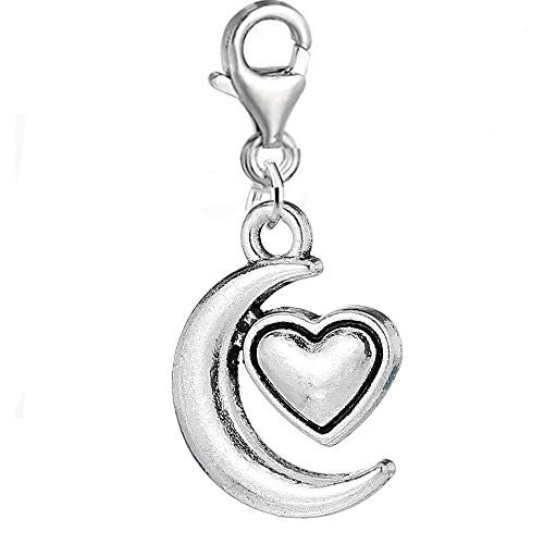 Moon and Heart Love Clip on Pendant for European Charm Jewelry w/ Lobster Clasp - Sexy Sparkles Fashion Jewelry